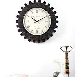 vedas C-Vedika Heritage Black Textured Wooden Wall Clock With Dial-image-83