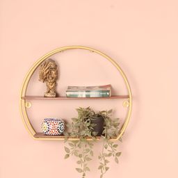 Claymint Brown & Gold Toned Round Wall Shelf-36