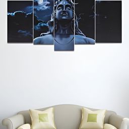 Perpetual Black & Blue 5 Pieces Lord Adiyogi Shiva Religious 3D Wooden Painting Wall Arts-image-1