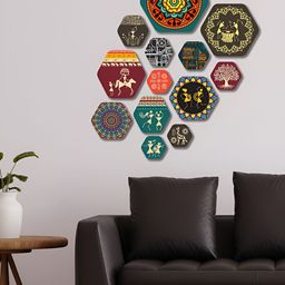 ArtVibes 13 Pieces Green & Red Printed Wooden Wall Hanging-image-64
