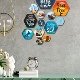 ArtVibes Black & Blue 13 Pcs Printed Wooden Wall Hanging-image-13