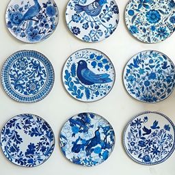 Ritualistic White & Blue 9 Pcs Printed Crafted Ceramic Decor Wall Plates-35
