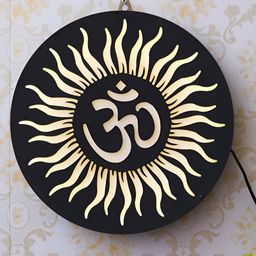 eCraftIndia Black Sun & Om Symbol Wooden Cutout LED Light Lamp Decorative Wall Hanging-image-19