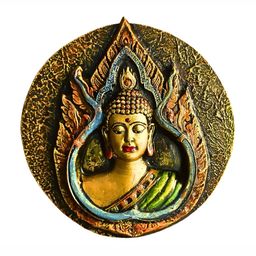 INDIA MEETS INDIA Gold toned & Green Religious Wooden Budha Wall Art-image-14