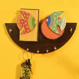 AAKRITI ART CREATIONS Multicoloured Madhubani Fish Handcrafted 6 Key Holder-image-36