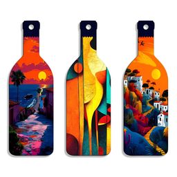 SEHAZ ARTWORKS 3-Pcs Blue & Yellow Printed Living Room Decor Wall Hangings-19