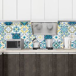 Jaamso Royals White & Blue Sqaure Pattern Self Adhesive Waterproof Kitchen Wallpaper-picture-29
