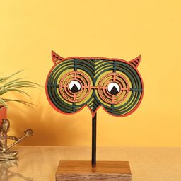 AAKRITI ART CREATIONS Green & Orange Owls Eye Table Mask Stand-image-20