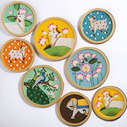 Chitra Artworks 8 Pieces Pichwai Art Painted Wooden Wall decor Plates-image-88