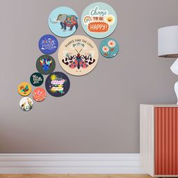 ArtVibes Blue & Green 11 Pcs Wooden Printed Wall Hangings-image-91