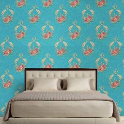 Jaamso Royals Light Blue floral Printed  Vinyl Self Adhesive Waterproof Wallpaper-image-80