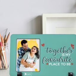Indigifts Blue & Red Printed Wooden Table Photo Frame-0