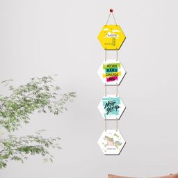 ArtVibes Yellow & White Motivational Quotes Painted Hexagon Wooden Wall Hanging-20