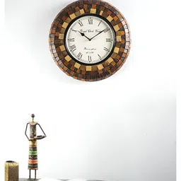 vedas Brown Wooden Round Analogue Wall Clock-13