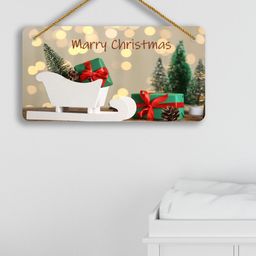 SAF Beige & White Marry Christmas Printed Wooden Wall Hanging With Zardoori String-picture-25