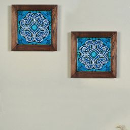 AAKRITI ART CREATIONS Brown & Blue 2 Pieces Daisy Wall Art Panel-image-36