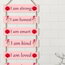 SAF Peach & Red Printed Motivational Quotes Wooden Wall Hanging-image-21