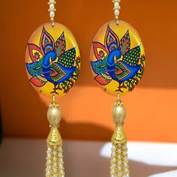 NARYA TRADITIONAL Yellow & Blue  2 Pcs Wooden Latkan Hanging Wall Decor-24