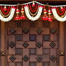 AGENZIA EXIM Red & White Lotus and Beads Artificial Flower Wall Hanging Toran-image-96