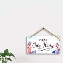 SAF White & Purple Bless Our Home Printed Wall Hanging With Zardoori String-picture-36