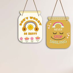SAF Off-White & Mustard-Yellow 2 Pcs Printed Wooden Wall Hangings-image-48
