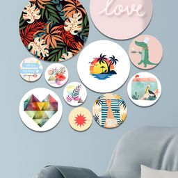 SAF White 11 Pieces Floral Animal Tropical & Typography Print MDF Wooden Wall Hangings-25