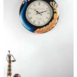 vedas C-Brinda Blue & Yellow Printed Wooden Wall Clock With Dial-image-2