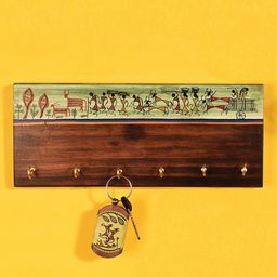 AAKRITI ART CREATIONS Brown & Green Warli Handcrafted 6 Key Holder-image-9