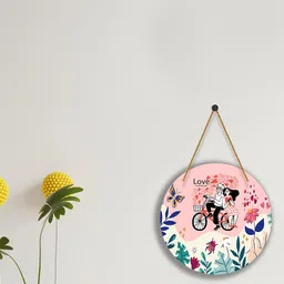SAF Pink & Green Love Couple Printed Round Shaped Wall Hanging  With Zardoori-picture-19