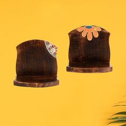 AAKRITI ART CREATIONS Set of 2 Brown Wood Basic Wall Shelves-38