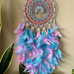 UVID ART AND CRAFT SUPPLIES Blue & Pink Feathers Hanging Dream Catcher-picture-11