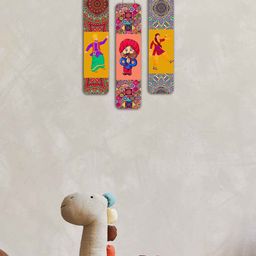SAF Yellow & Peach-Coloured 3 Pieces Printed MDF Wall Hangings-image-46