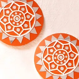 Peepul Tree Orange-colored 2 Pieces Mud & Mirror Work Wall Hanging-image-55