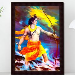 Tamatina Orange & Blue 1 Piece Wood Jai Sri Ram Religious Wall Paintings-image-73