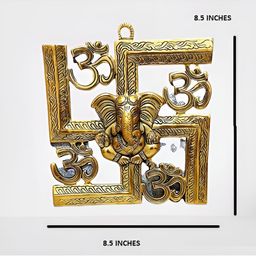 ANSHIKA INTERNATIONAL Brown Ganesha On Swastik Metal Wall Hanging-image-73