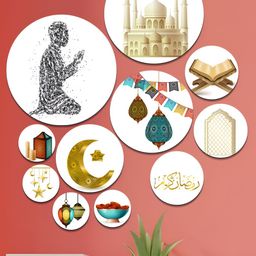 SAF White & Green 11 Pieces Islamic Religious MDF Round Shaped Wooden Wall Hangings-image-1