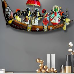 RSN Beige & Red Kathakali Ship Emboss Hanging Wall Decor-image-16