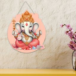 ArtVibes Pink & White Lord Ganesha Wooden Wall Hanging-16