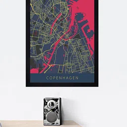 Gallery99 Multicoloured Copenhagen Map Framed Wall Art-image-20