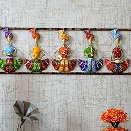 PRANJALS HOUSE Brown Textured Metal 5 Musicians Wall Hanging-0