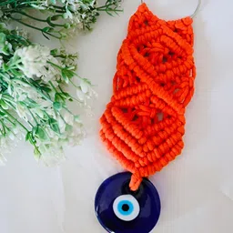 Classy Tulip Orange-Coloured & White Patterned Fabric Evil Eye Wall Hanging-image-13