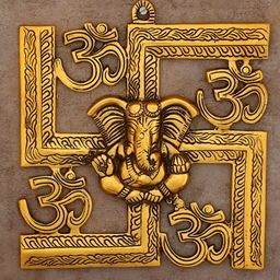 RSN Gold Toned Textured Swastik Ganesh Wall Hangings-5