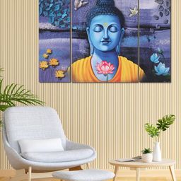 Perpetual Blue & Grey 3 Pieces Buddha Wall Painting-image-34