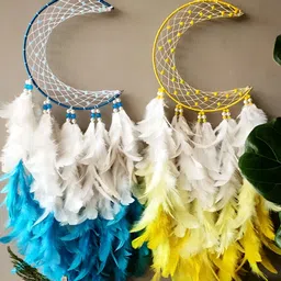 UVID ART AND CRAFT SUPPLIES Yellow & White 2 Pieces Hanging Dream Catcher Windchimes-30