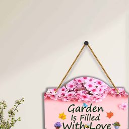 SAF Pink & Green Garden Love Printed Wooden Wall Hanging With Zardoori-image-32