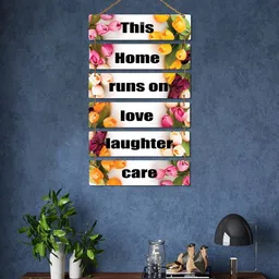 ROMEE White & Yellow Printed Wooden Wall Hangings Decor-image-87