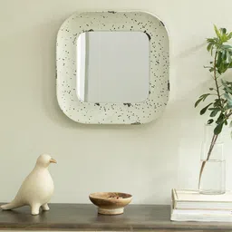 ellementry Off White & Black Printed Farmhouse Flair Square Wall Mirror-20