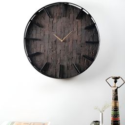 vedas Black Wooden Round Analogue Wall Clock-18