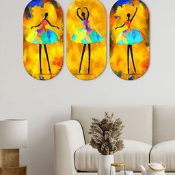 ArtVibes 3 Pieces Yellow Dancing Girls Wooden Wall Hanging-image-42