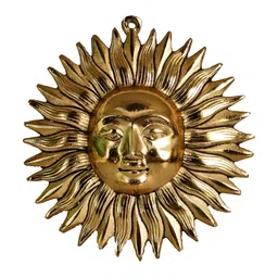 PRANJALS HOUSE Brown Textured Brass Surya Dev Wall Hanging-31